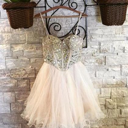 Cute Sweetheart Beaded Tulle Homecoming..