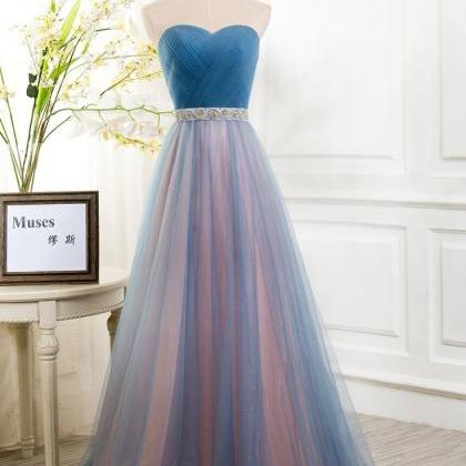 Sweetheart Blue Long Tulle Prom Dress,long Tulle..