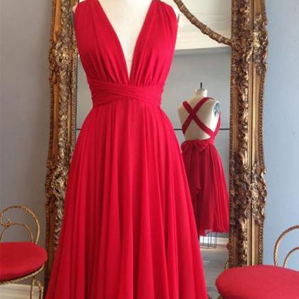 Simple Red V Neck Homecoming Dress,chiffon..