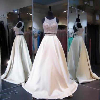 Elegant Two Pieces Beaded Prom Dress,ivory Long..