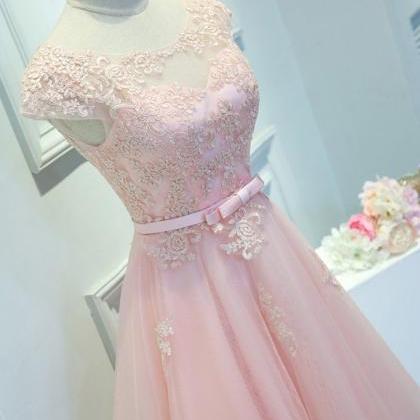 Pink Cap Sleeve Applique Short Prom Dress,round..