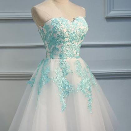 Sweetheart Green Lace Applique Tulle Short Prom..