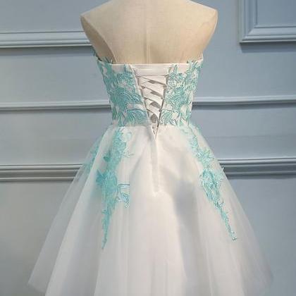 Sweetheart Green Lace Applique Tulle Short Prom..
