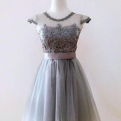 Cute Gray Tulle Short Prom Dress,gray Homecoming..