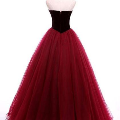 Burgundy Sweetheart Neck Long Prom Gown,burgundy..