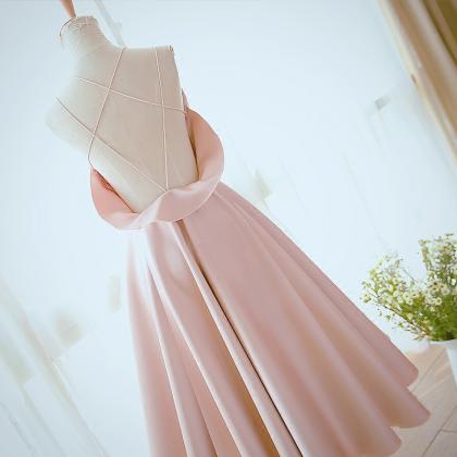 Pink Strappy A-line Party Dress,backless Tea..
