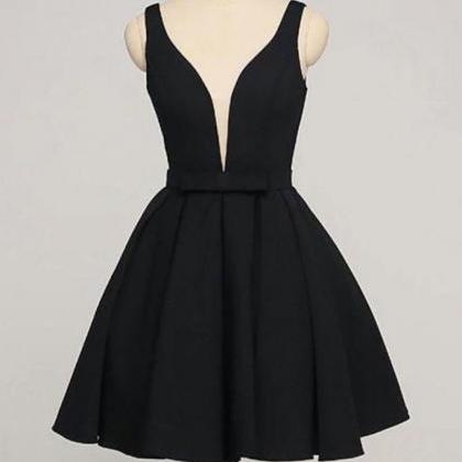Cute V-neck Black Homecoming Dress,black Short..