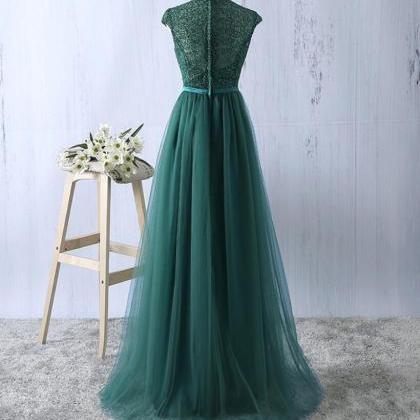 Elegant Green Lace Tulle Prom Dress,long A-line..