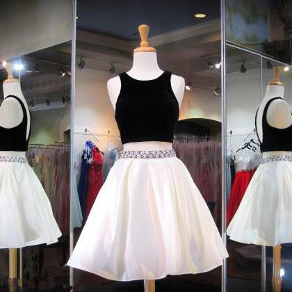Short Black And White Two Piece Homecoming Dress..