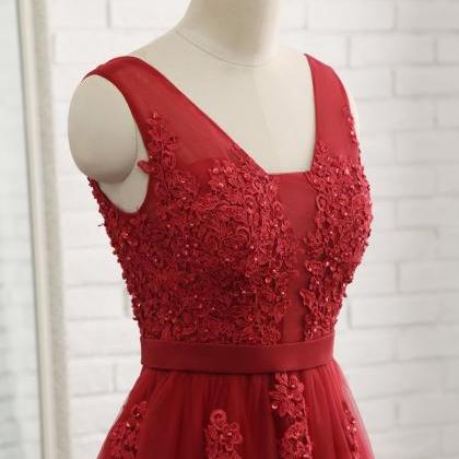 Gorgeous Red V-Neck Lace Beaded Pro..