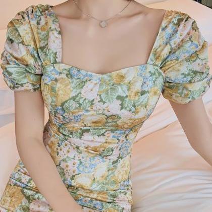 Vintage Floral Off Shoulder Dress Printed Dress..