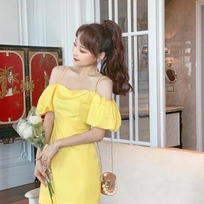Fashionable Puff Sleeves Off-the-shoulder Slip..