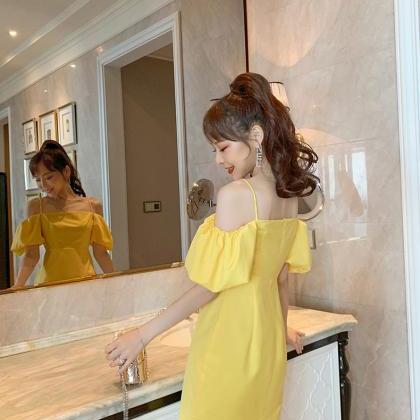 Fashionable Puff Sleeves Off-the-shoulder Slip..