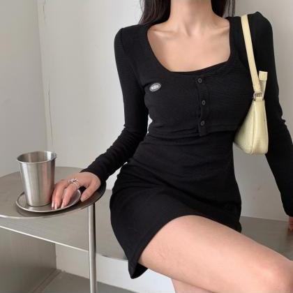 Fake Two Piece Long Sleeve Knitted Dress..