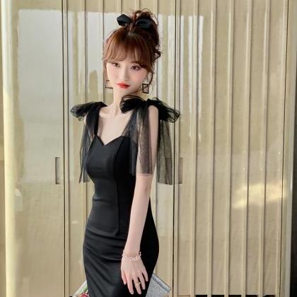French Slip Dress Black Bow Dress 4926