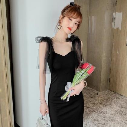 French Slip Dress Black Bow Dress 4926