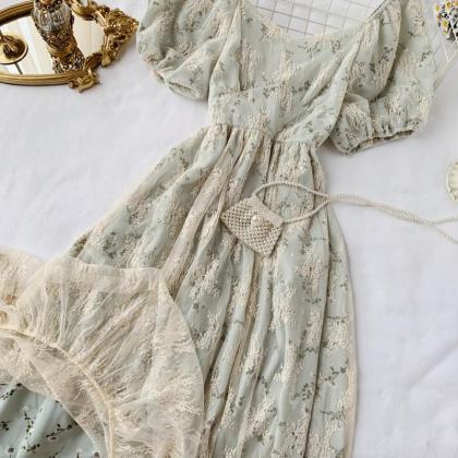 French Sweet Retro Lace Long Dress