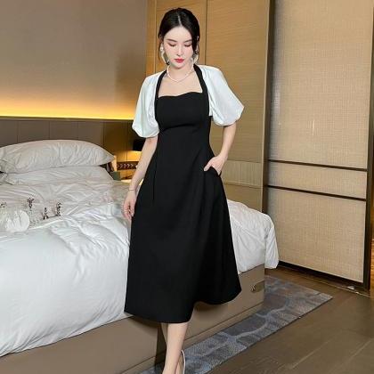 Hepburn-style Elegant Little Black Dress Puff..