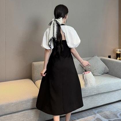 Hepburn-style Elegant Little Black Dress Puff..