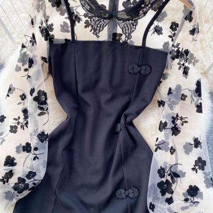 Hepburn Style Slit Little Black Dress