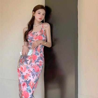 Elegant Floral Straps Maxi Dress
