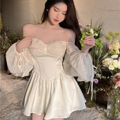Sexy Off Shoulder White Puff Sleeve Princess Dress