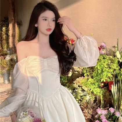 Sexy Off Shoulder White Puff Sleeve Princess Dress