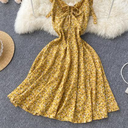 Vintage Polka Dot Print Floral Dress