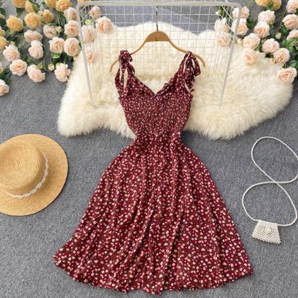 Vintage Polka Dot Print Floral Dress