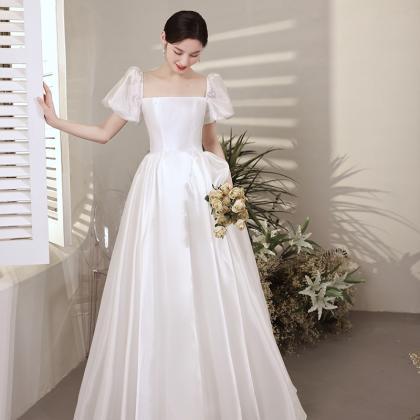 French Light Wedding Bridal Satin White Dress