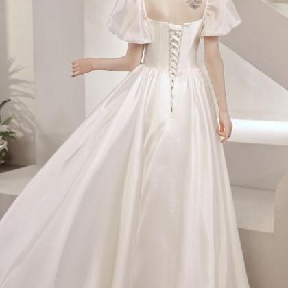 French Light Wedding Bridal Satin White Dress
