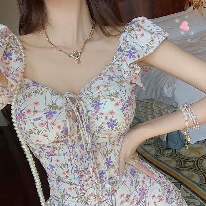 Floral Chiffon Ruched Dress A6407