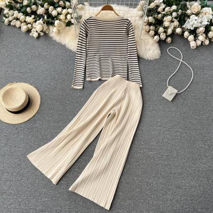 Knit suit striped long-sleeve top p..