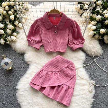 Short Sleeve Suit Polo Collar Cropped Shirt..