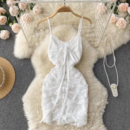 Ruched White Lace Dress,fashion Dress