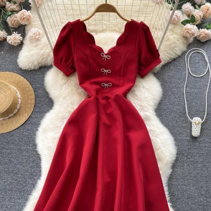 V-neck Bow Short Sleeve Ruffle Dress