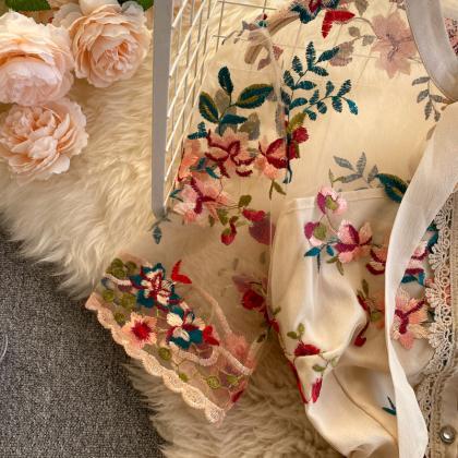 Hepburn Contrast Bow Neck Embroidered Floral Dress