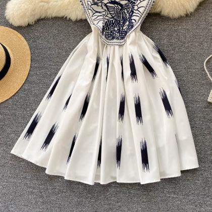 White Embroidered Short Dress A Line Dress