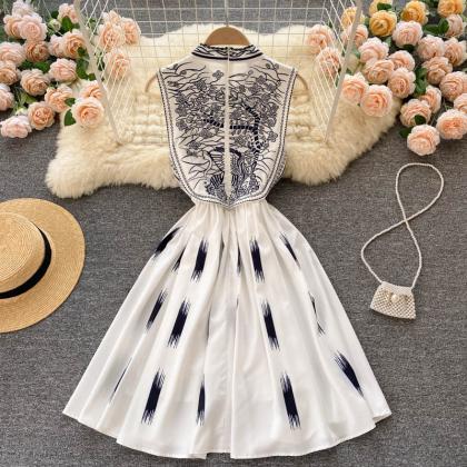 White Embroidered Short Dress A Line Dress