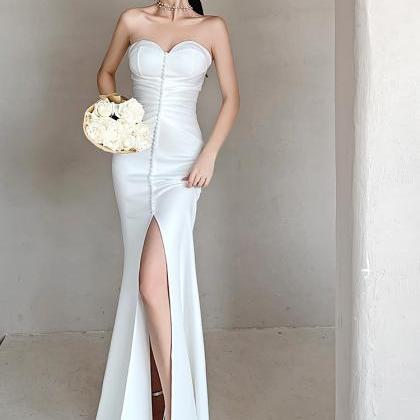 Elegant White Mermaid Prom Dress,slit Side Evening..