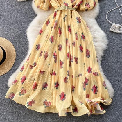 Floral Chiffon Dress A-line Long Dress
