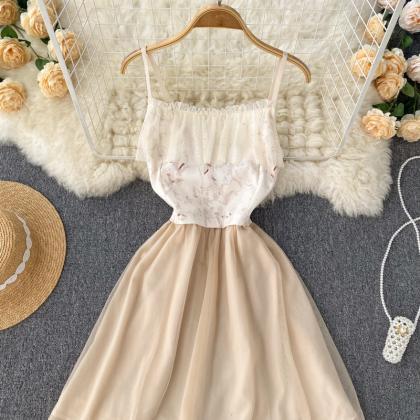 Apricot Sweet Mesh Lace Chiffon Panel Dress