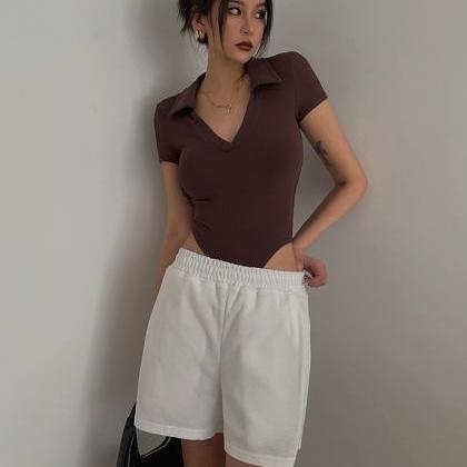 Short Sleeve Bodysuit Sexy Shirt Jumpsuit