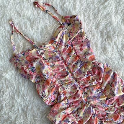Floral Satin Printed Slip Mini Dress