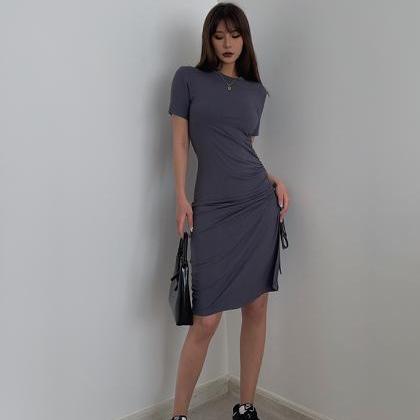 Side Slit Drawstring Short-sleeve Dress