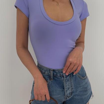 Sexy U-Neck Skinny Short Sleeve T-S..