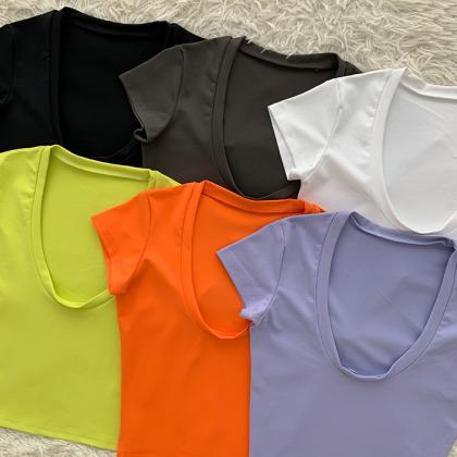 Sexy U-Neck Skinny Short Sleeve T-S..