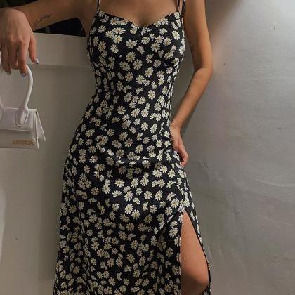 French Resort Floral Print Slip Dress