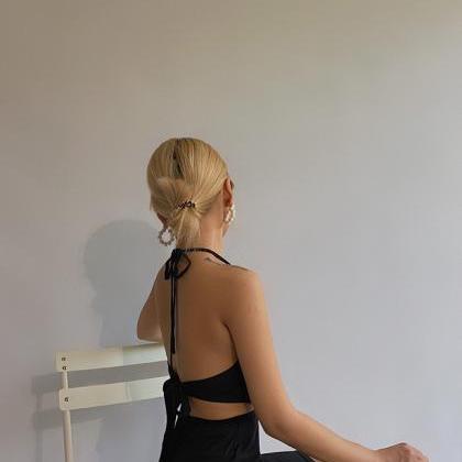 Open-back Cutout Lace-up Black Halter Dress