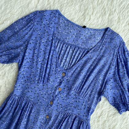 Blue Vintage Puff Sleeve Dress